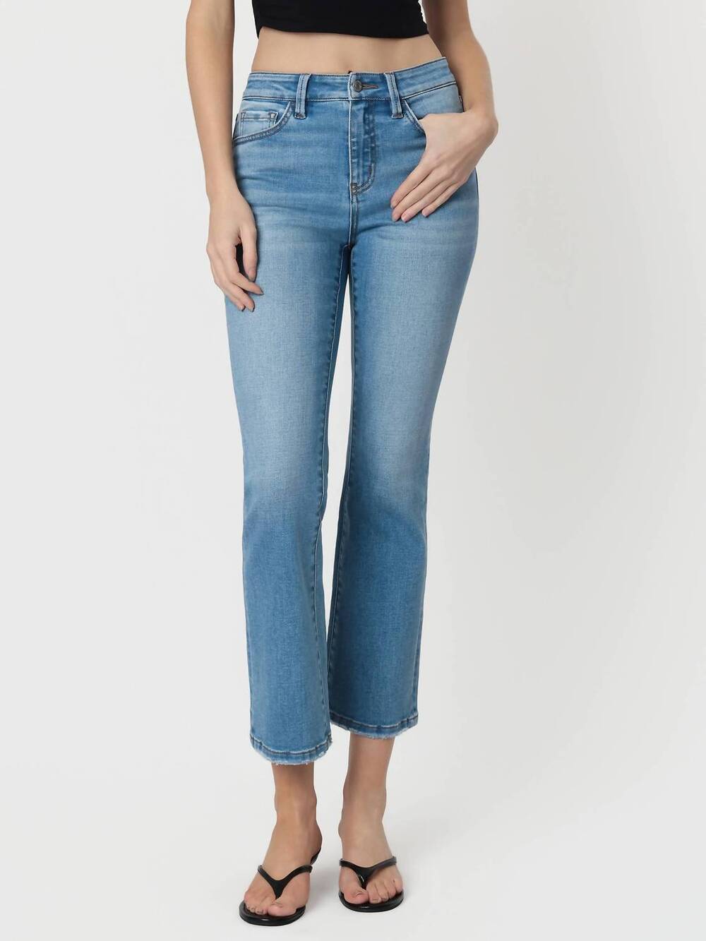 NEW VERVET BY FLYING MONKEY isla high rise kick flare jeans in medium wash